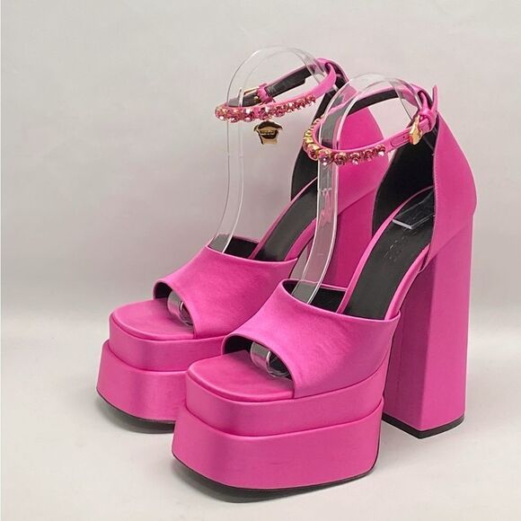 Versace Medusa Crystal Ankle-Strap Platform Sandals size 38 - Picture 9 of 16